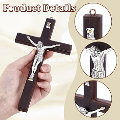 Easter Wood Crucifix Cross Alloy Figurines Ornaments&nbsp;DJEW-WH0016-62