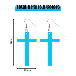6 Pairs 6 Colors Acrylic Cross Dangle Earrings with Platinum Iron Pins for Woman&nbsp;EJEW-FI0003-25