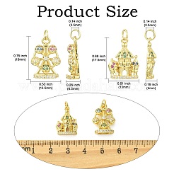 6Pcs 2 Styles Ferris Wheel & Castle Brass Micro Pave Cubic Zirconia Pendants&nbsp;KK-CJ0005-74