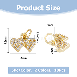 10Pcs 2 Colors Rack Plating Brass & Clear Cubic Zirconia Pendants&nbsp;KK-HS0001-11