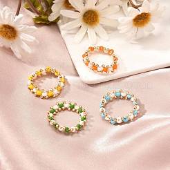 Glass Seed Beads Rings for Teen Girl Women&nbsp;RJEW-TA00010
