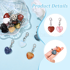 15Pcs Heart Natural & Synthetic Mixed Stone Pendant Decorations&nbsp;HJEW-YW00170