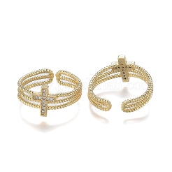Adjustable Brass Micro Pave Clear Cubic Zirconia Cuff Rings&nbsp;ZIRC-Z002-16G