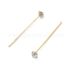 Brass Micro Pave Clear Cubic Zirconia Head Pins&nbsp;KK-M306-09G-03
