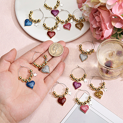 12Pcs 6 Colors Heart Alloy Enamel Wine Glass Charms&nbsp;AJEW-CA00012