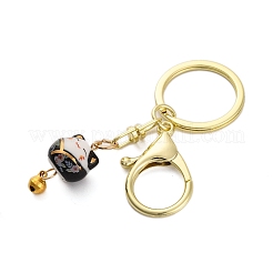 Fortune Cat Porcelain Pendant Keychain&nbsp;KEYC-G064-03C