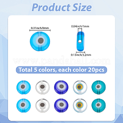 100Pcs 5 Colors Handmade Evil Eye Lampwork Beads&nbsp;LAMP-SP0001-04A