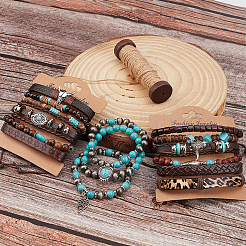 3Pcs 3 Styles Synthetic Turquoise & Wood & CCB Beaded Stretch Bracelets & Charm Bracelets Set for Women Men&nbsp;BJEW-WR0001-09