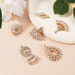 6Pcs 6 Style Brass Micro Pave Clear Cubic Zirconia Pendants&nbsp;KK-SZ0005-43