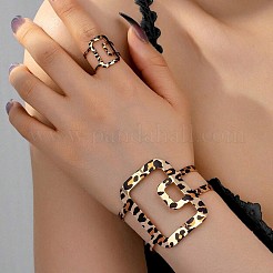 Rectangle Alloy Leopard Print Cuff Bangles & Cuff Rings Sets&nbsp;WGBC924-01