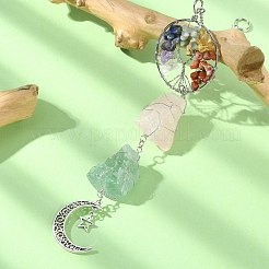 Wire Wrapped Natural Rose Quartz & Green Aventurine Pouch Pendant Deorations&nbsp;HJEW-JM01297-02