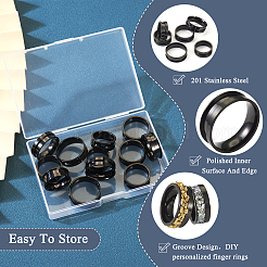 12Pcs 6 Size 201 Stainless Steel Grooved Finger Ring Settings&nbsp;STAS-TA0002-15B