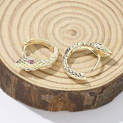 Brass Cubic Zirconia Hoop Earrings&nbsp;EJEW-Q014-09G