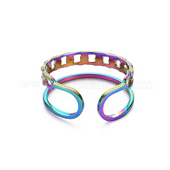 Rainbow Color 304 Stainless Steel Curb Chain Shape Cuff Ring&nbsp;RJEW-N038-038M