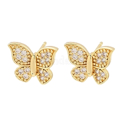 Brass Micro Pave Clear Cubic Zirconia Stud Earrings&nbsp;EJEW-F400-02B-G