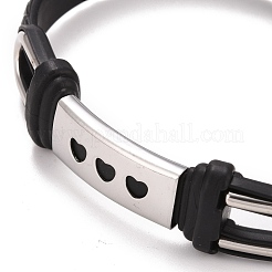 201 Stainless Steel Rectangle Link Bracelet with PU Leather Cord for Men Women&nbsp;BJEW-G649-07P-01