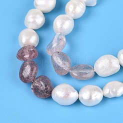 Natural Strawberry Quartz Nuggets & Natural Cultured Freshwater Pearl Beads Strands&nbsp;PEAR-N023-01A-13