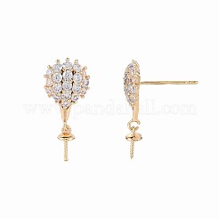 Brass Micro Pave Clear Cubic Zirconia Stud Earring Findings&nbsp;KK-S364-156