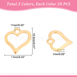 60Pcs 3 Colors 304 Stainless Steel Open Heart Charms&nbsp;STAS-DC0007-60