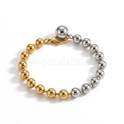 Duo Tone 304 Stainless Steel Ball Charm Round Beaded Bracelets for Women&nbsp;WGBF083-01