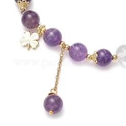 Natural Quartz Crystal & Amethyst Round Beaded Stretch Bracelets&nbsp;BJEW-JB11935-03