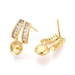 Brass Micro Pave Clear Cubic Zirconia Stud Earrings Findings for Half Drilled Beads&nbsp;KK-T071-13G