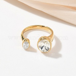 304 Stainless Steel Pave Clear Cubic Zirconia Cuff Open Rings for Women&nbsp;RJEW-F207-03E-G