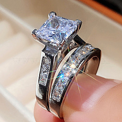 2Pcs 2 Styles Brass Micro Pave Clear Cubic Zirconia Finger Rings for Women&nbsp;WGF1148-01