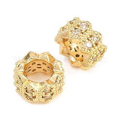 Flower Brass Clear Cubic Zirconia European Beads&nbsp;KK-B186-11G