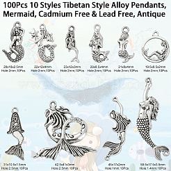 100Pcs 10 Styles Tibetan Style Alloy Pendants&nbsp;TIBEP-CJ0001-52