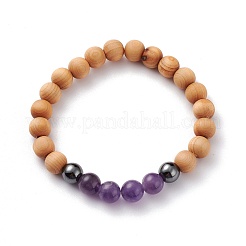 Natural Wood Beads Stretch Bracelets&nbsp;BJEW-JB06516