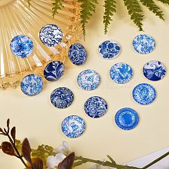Blue and White Printed Glass Cabochons&nbsp;GGLA-SZ0001-13