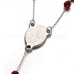 Cross 304 Stainless Steel Rosary Beaded Necklaces&nbsp;X-NJEW-L414-37B