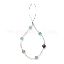 Natural Rainbow Fluorite & Glass Seed Round Beaded Phone Hand Strap Chains&nbsp;HJEW-JM03363-02