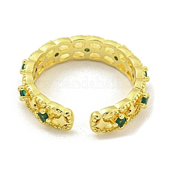 Hollow Brass Micro Pave Green Cubic Zirconia Cuff Rings&nbsp;RJEW-L113-007G