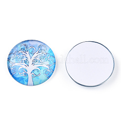 Half Round/Dome Tree Pattern Glass Flatback Cabochons for DIY Projects&nbsp;GGLA-Q037-25mm-M28-08