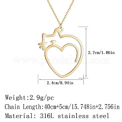 201 Stainless Steel Heart with Cat Outline Pendant Necklaces for Women&nbsp;FS-WG6120F-01