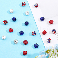 80Pcs 5 Style Independence Day Theme Polymer Clay Rhinestone Round Beads&nbsp;RB-FH0001-07