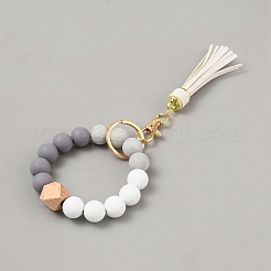 Silicone Round Beaded Keychain Wristlet&nbsp;AJEW-SZC0007-06C