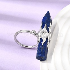 Natural Lapis Lazuli & Brass Cuff Rings for Women&nbsp;RJEW-G374-01P-07