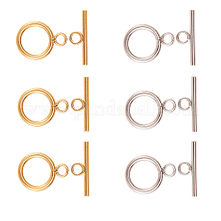 20Sets 2 Colors Ion Plating(IP) 304 Stainless Steel Ring Toggle Clasps&nbsp;STAS-CJ0001-204