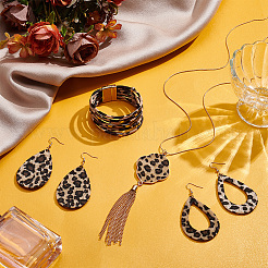 Leopard Print Teardrop Dangle Earrings & Multi-strand Bracelet & Tassel Pendant Necklace&nbsp;AJEW-AN0007-08