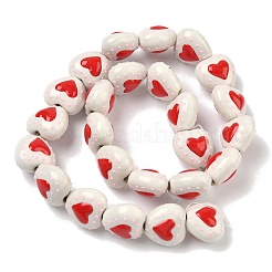 Heart Pattern Handmade Porcelain Enamel Beads&nbsp;PORC-G016-03N