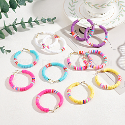 6 Pairs 6 Colors Polymer Clay Heishi Surfer Beaded Hoop Earrings&nbsp;EJEW-AN0002-23