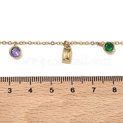 304 Stainless Steel Pave Colorful Cubic Zirconia Flat Round Rectangle Pendant Bib Necklaces&nbsp;NJEW-C114-03G