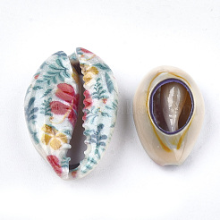 Printed Natural Cowrie Shell Beads&nbsp;X-SHEL-S266-09A