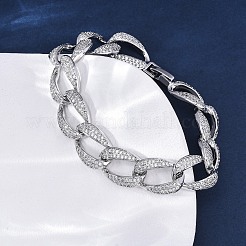 Brass Micro Pave Clear Cubic Zirconia Curb Chain Bracelets for Women&nbsp;BJEW-A034-04B-P