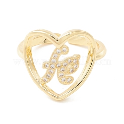 Clear Cubic Zirconia Heart with Rose Cuff Ring&nbsp;RJEW-K235-04G