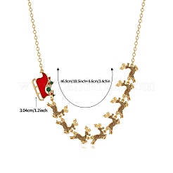 Alloy Colorful Rhinestone Deer Sleigh Link Chain Necklaces with Red Enamel&nbsp;FS-WGDB6E9-01