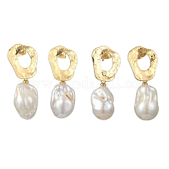 Irregular Brass & Oval Natural Keshi Pearl Stud Dangle Earrings&nbsp;EJEW-JE07094